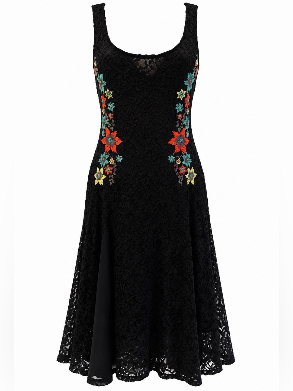 NWT Miss Me Black Floral Lace Embroidered A-Line Scoop Neck Zip Lined Dress M